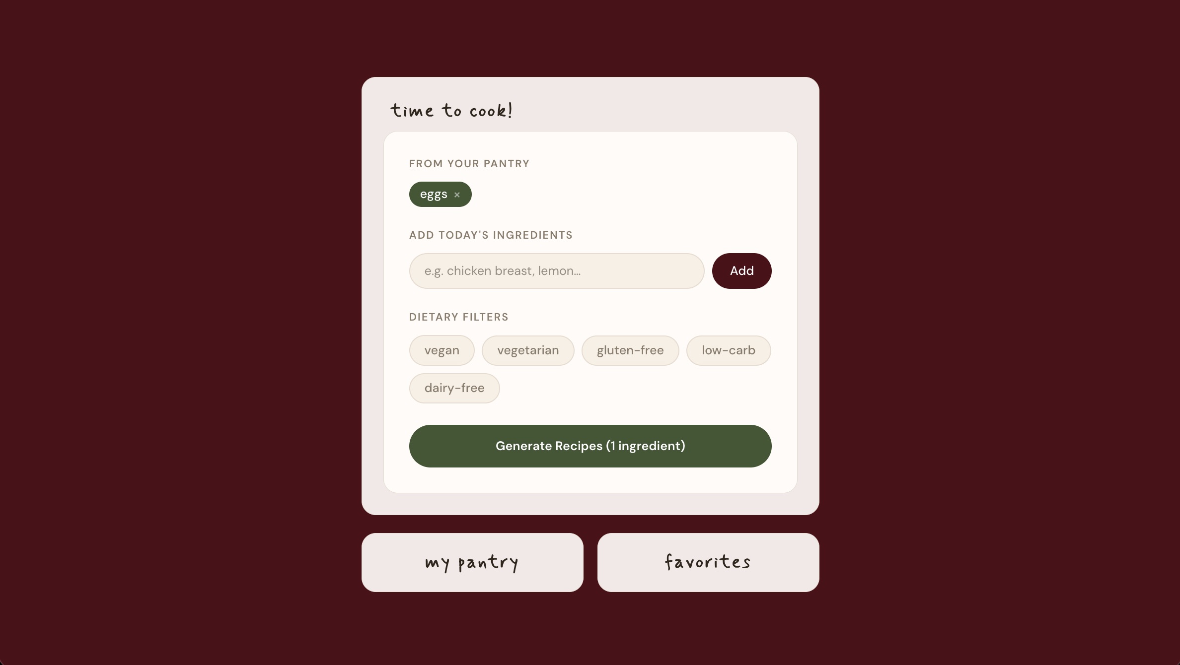 myPantry landing page